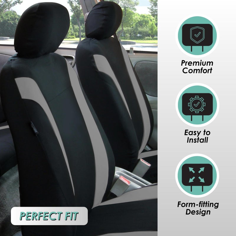 FH Group Automotive Car Seat Covers Cosmopolitan Flat Cloth Full Set Gray Seat Covers, (Airbag Compatible & Split Bench) with Gift Universal Fit Interior Accessories for Cars Trucks and SUVs - Image 2